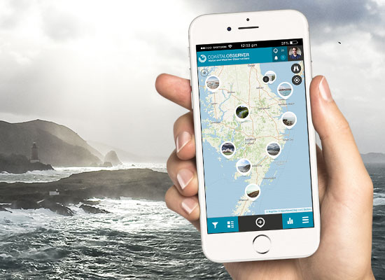 Coastal Observer smartphone app with coast background